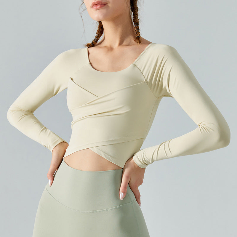 Women's Long Sleeve Cross Pleated Yoga Tops