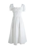 Women's French Court Style Square Neck Dress With Bubble Sleeves