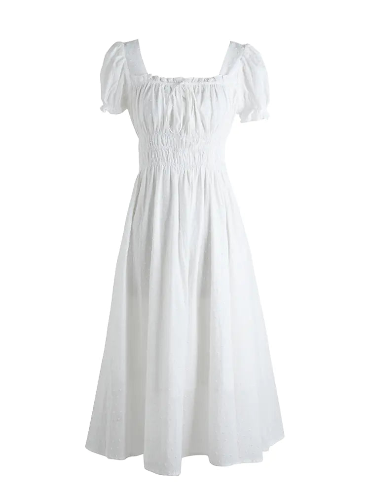 Women's French Court Style Square Neck Dress With Bubble Sleeves