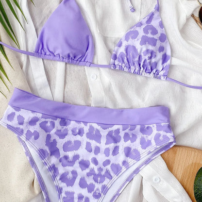 Women's Purple Leopard & Black Bikini