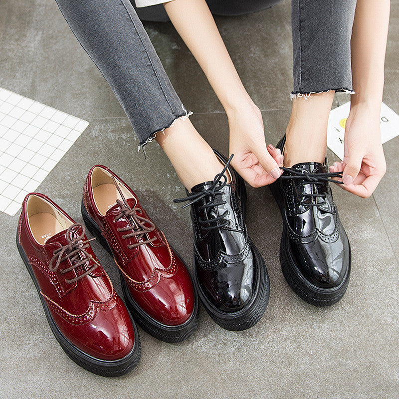 Patent Leather Women's Brogues with Soft Sole Flats