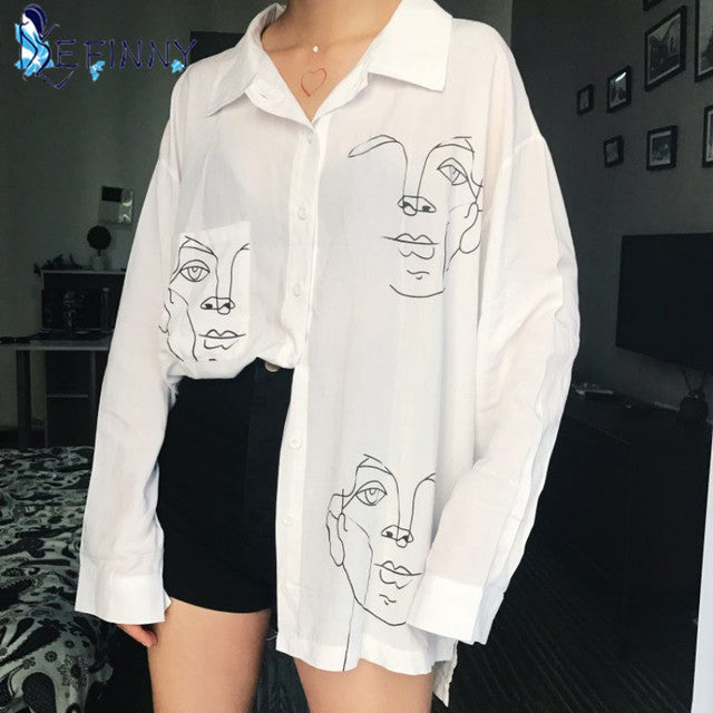 Women's Printed Long Sleeve Cotton Shirt
