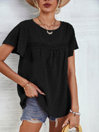 Women's Solid Color Lace Babydoll Short Sleeve Tops