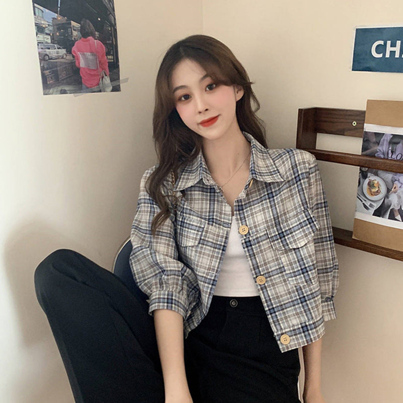 Women's Checkered Puff Sleeve Shirt