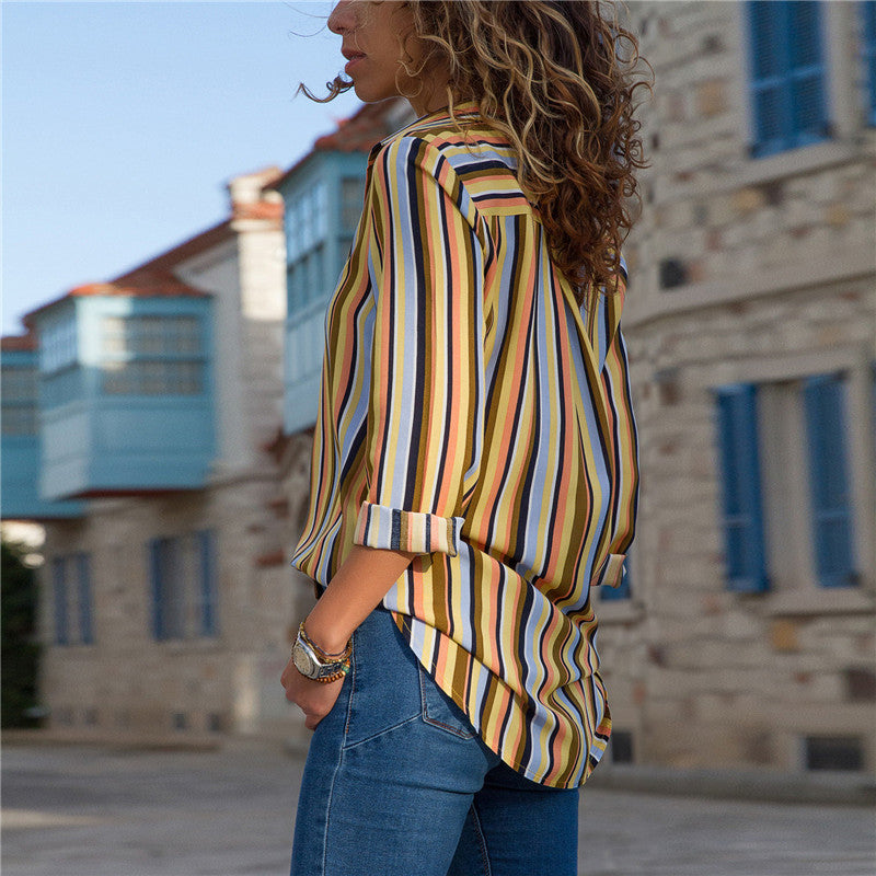 Women's Striped Chiffon Long Sleeve Shirt Women's Shirt Unbranded