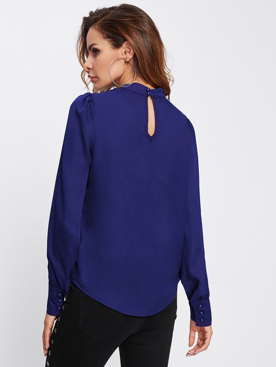 Women's Pleated Stand Collar Chiffon Shirt Secondary image