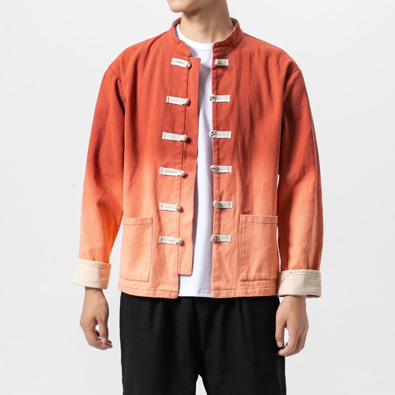 Chinese Style Gradient Washed Vintage Jacket ILLUSION CO Orange 2XL