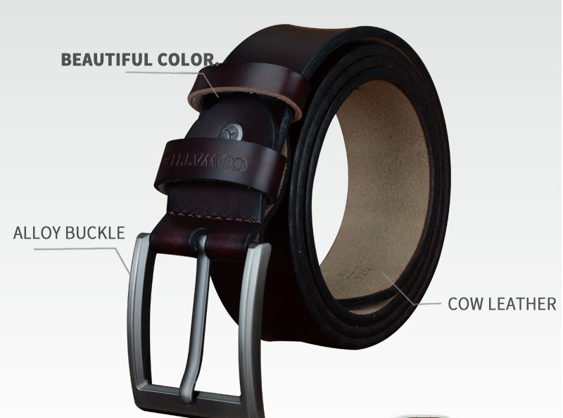 Men's Genuine Leather Belt With Pin Buckle Men's Belt Unbranded