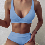 Women's High Waist Bikini Set With V Neck Design