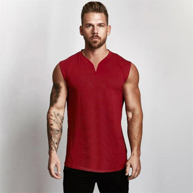 Men's Smooth Solid Summer V Neck Sports Tank Top