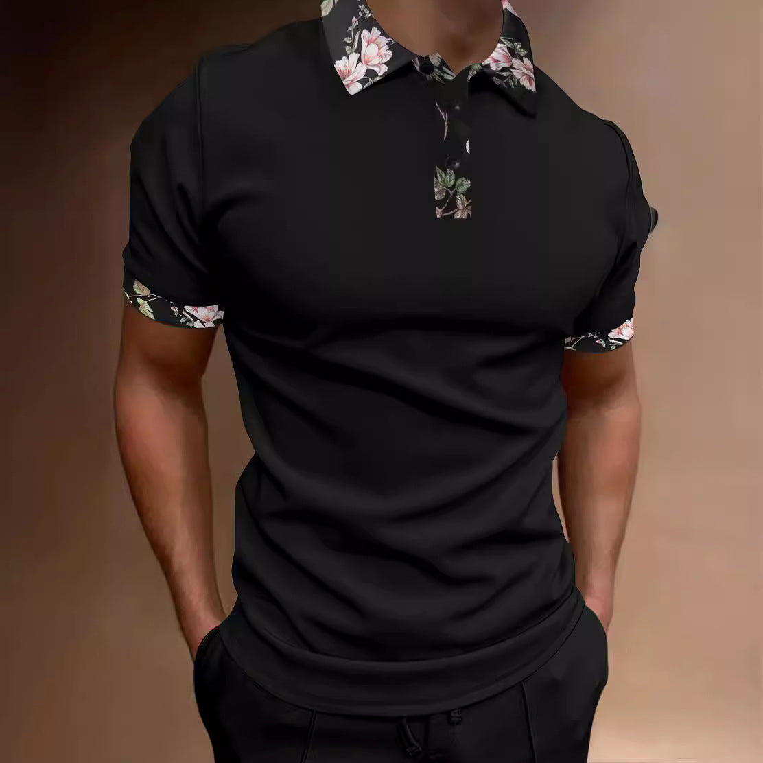 Men's Polo Shirt with Zipper and Print for Summer