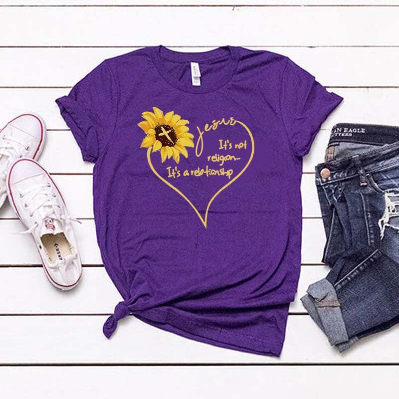 Women's Sunflower Print Casual T Shirt