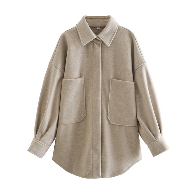Women's Casual Camel Woolen Shirt