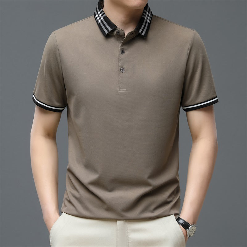 Men's Summer Solid Color Ice Silk Short Sleeve Polo Shirt