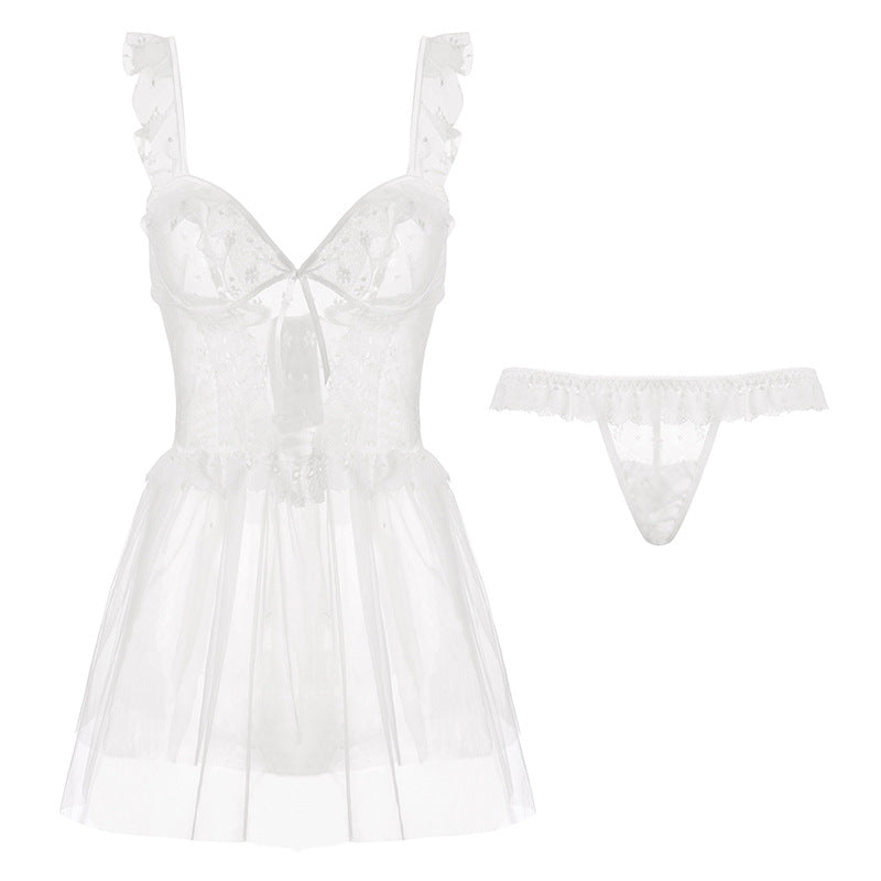 Women's Lace Transparent Lingerie & Nightdress Women's Lingerie Unbranded White