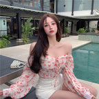 Women's Floral One Shoulder Short Chiffon Shirt