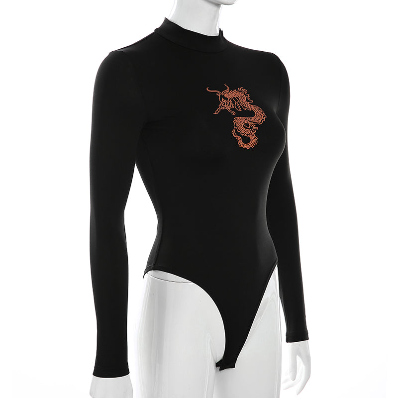 Dragon Print Long Sleeve Top and Jumpsuit Set for Women