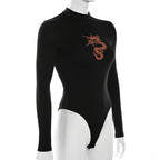 Dragon Print Long Sleeve Top and Jumpsuit Set for Women