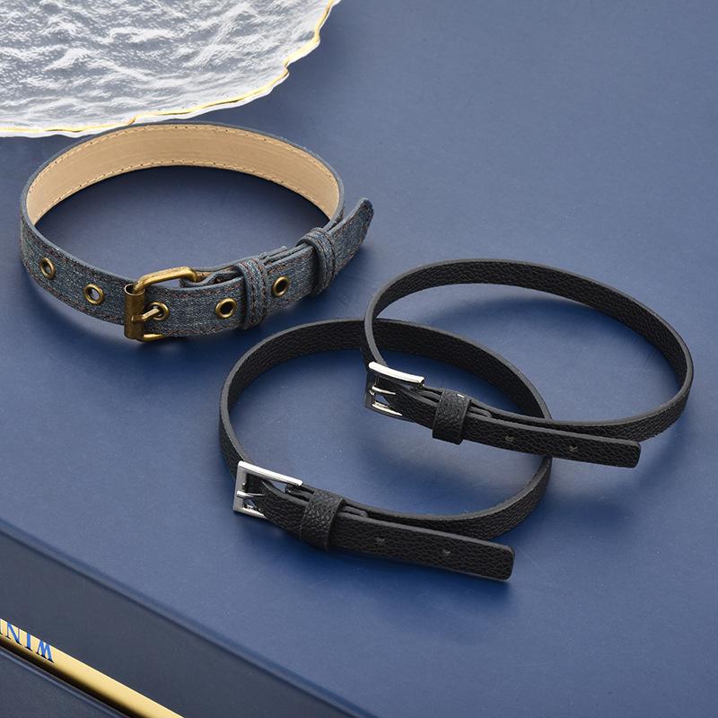 Vintage Street Style Denim Choker with Buckle Design