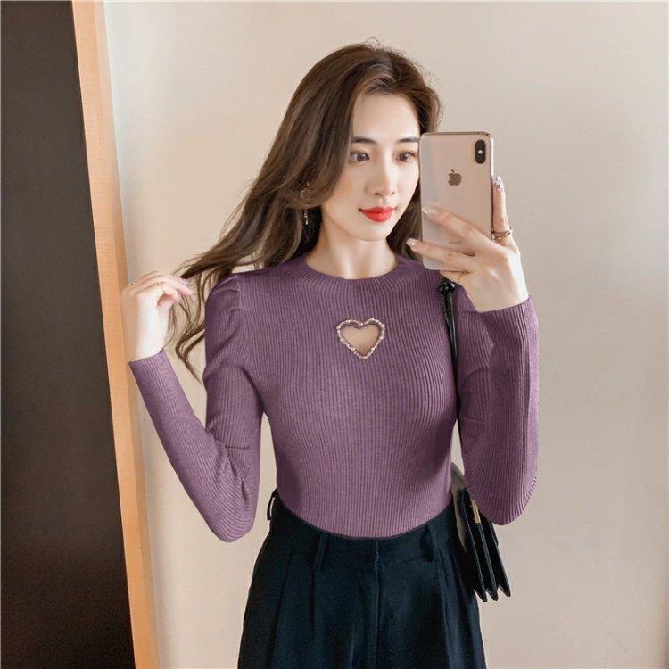 Women's Hollow Heart Beaded Knitted Bottom Shirt