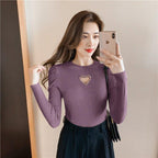 Women's Hollow Heart Beaded Knitted Bottom Shirt