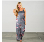 Women's Floral Jumpsuit, Loose Fit Long Pants, Strap Jumpsuit