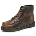 Men's High-Top Cowhide Martin Trendy Tooling Boots ILLUSION CO Brown plus velvet 38