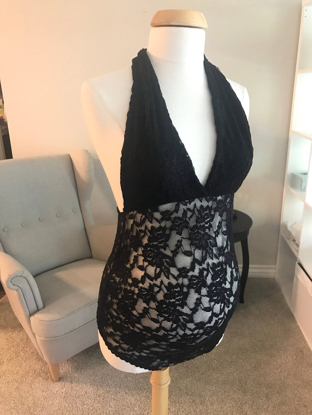Women's Lace Backless Maternity Lingerie With Neck Strap Women's Lingerie Unbranded Black 2XL