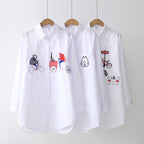 Women's Harajuku Embroidered White Shirt Long Sleeve