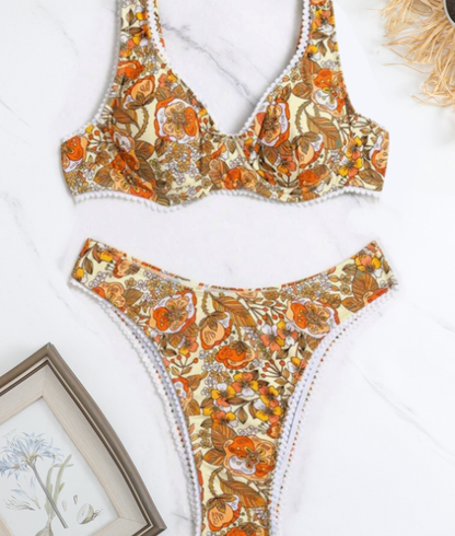 Women's Sexy Floral Print Push Up Bikini Set