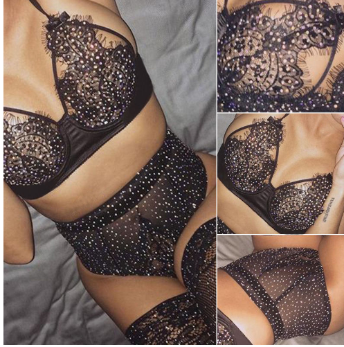 Women's Lace & Mesh Rhinestone Lingerie Set Women's Lingerie Unbranded