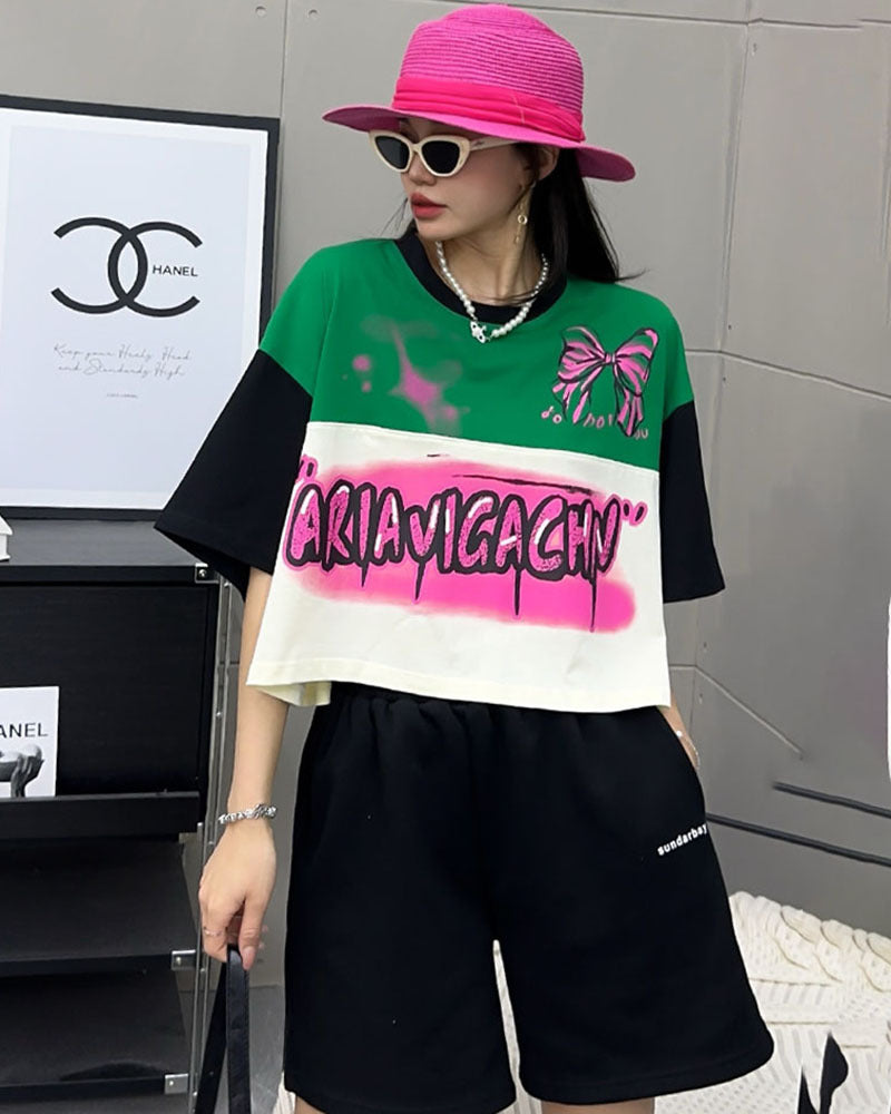 Women's Color Block Short T Shirt