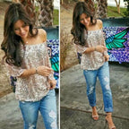 Women's Stylish Sequin Off Shoulder T Shirt