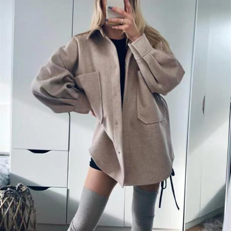 Women's Casual Camel Woolen Shirt