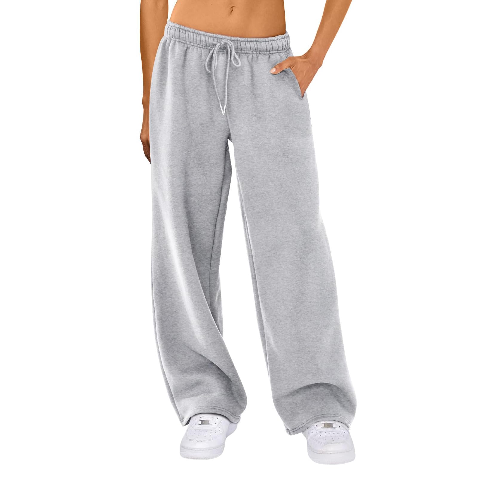Aiwpstoin Womens Wide Leg Sweatpants Elastic High Waist Straight Leg Sweatpants Teen Girl Baggy Sweatpants with Pockets(Fleece GreyMedium) Unbranded