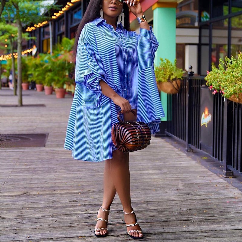 Women's Loose Striped Shirt Dress Secondary image