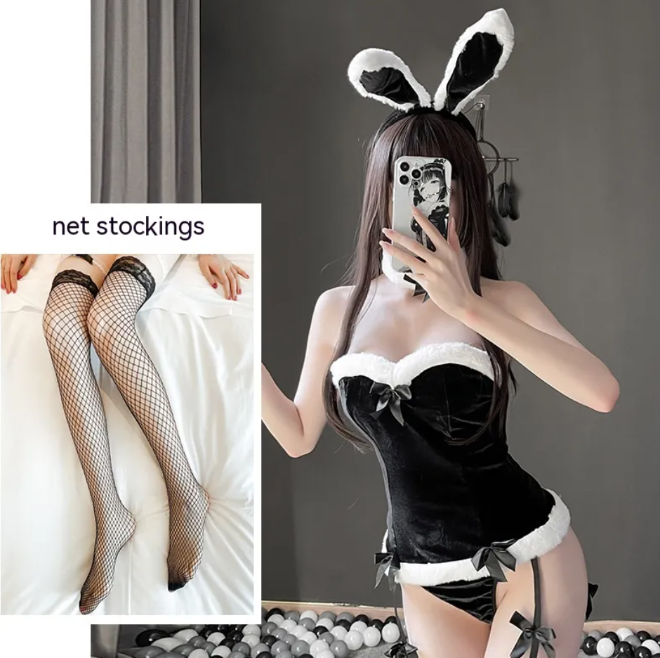 Women's Bunny Lingerie Set Women's Lingerie Unbranded Black Mesh Stockings Free Size 80 To 120