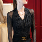 Women's V Neck Long Sleeved Tops Women's Tops & T-shirt Unbranded Black M