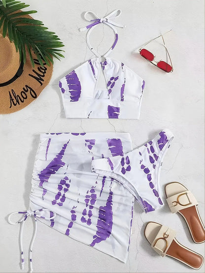 Women's Ring Linked Halter Tie Dye Bikini