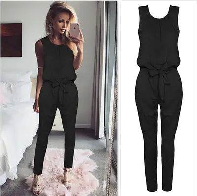 Women's Sleeveless Tie Front Jumpsuit