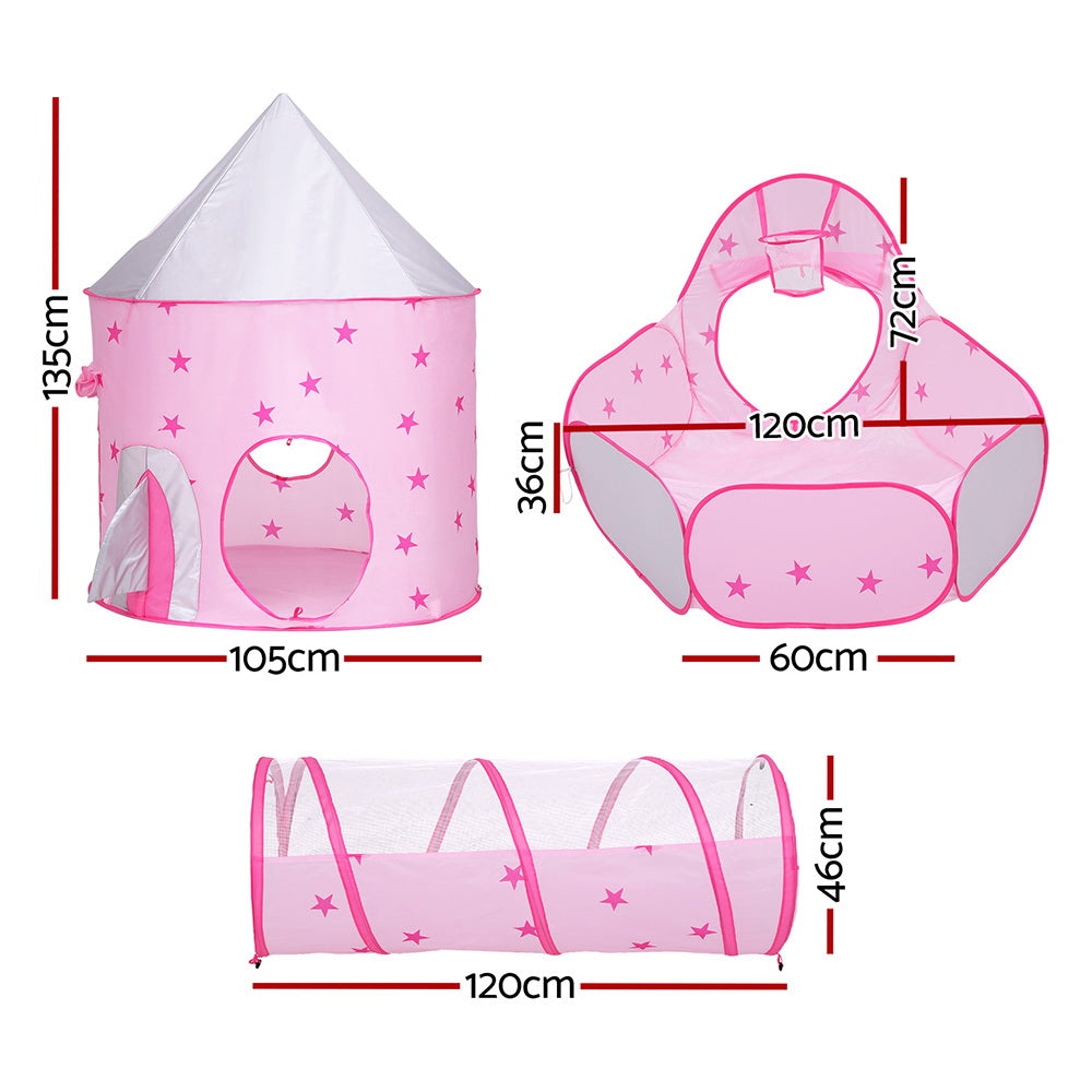 Keezi Kids Playhouse Play Tent Pop Up Castle Crawl Tunnel Basketball Hoop Pink Secondary image