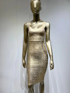 Women's Gold & Silver Foil Bandage Sleeveless Party Dress