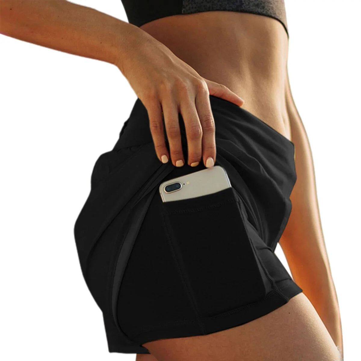 Womens High Waist Double Layer Running Shorts