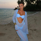 Women's Sheer Backless Knitted Dress Set (Dress + Top + Pants)