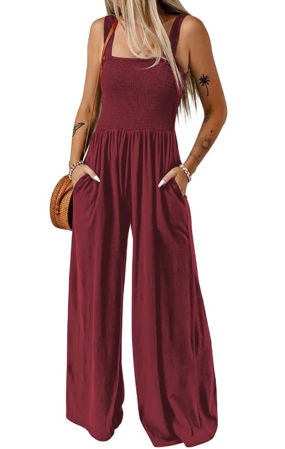 Women's Smocked Square Wide Leg Jumpsuit