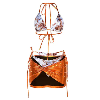 Women's Mexican Sunrise Metallic Bikini Cover Up Skirt Set