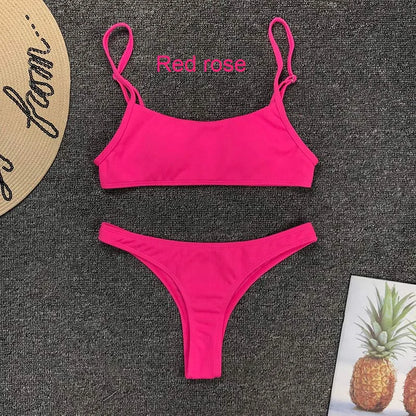 Women's Plain Bandeau Bikini Swimsuit