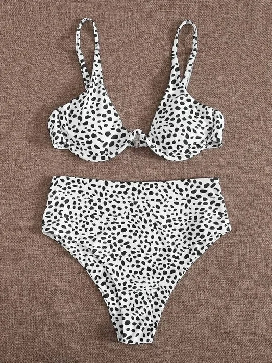 Women's Leopard Print Cut Out Underwire High Waist Bikini