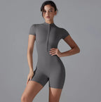 Women's Short Sleeve Zipper Sports Jumpsuit