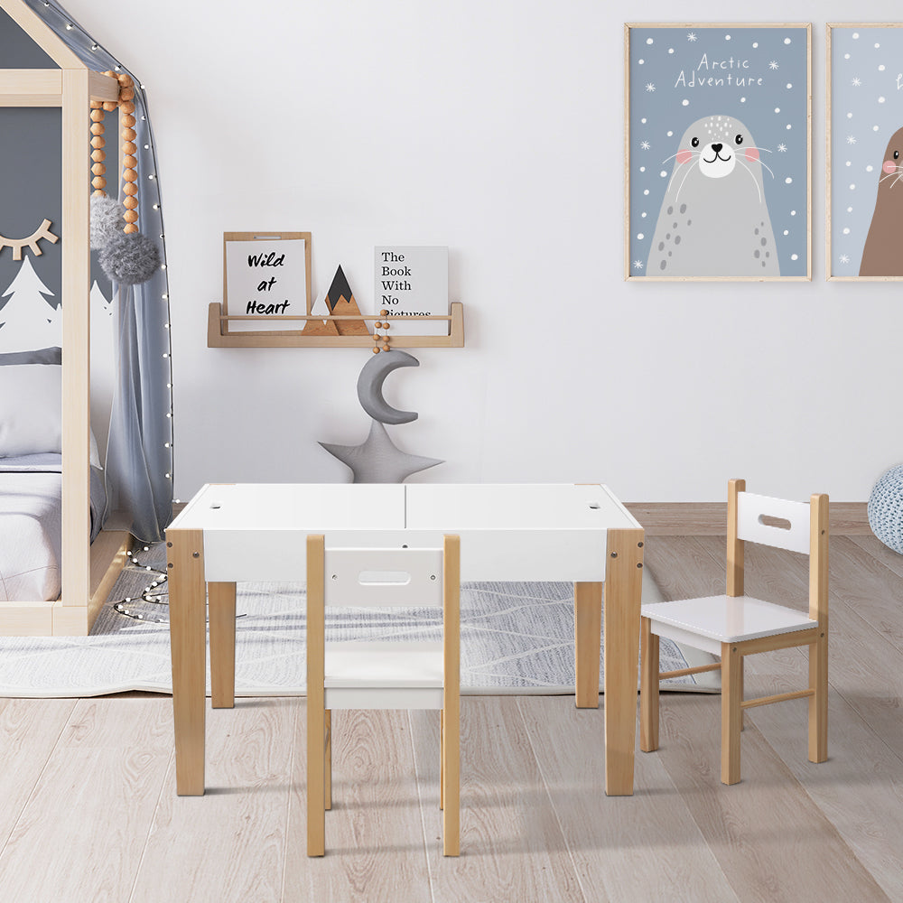 Keezi 3PCS Kids Table and Chairs Set Storage Toys Play Activity Desk Chalkboard Secondary image